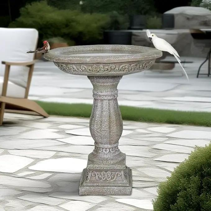 20”Dia.X 23.8”Tall Outdoor Birdbath with Pedestal - Modern Garden Birdbaths Outdoor Decor for Bird Spa & Birdfeeder, Floor Bird Baths for Garden Patio, Yard, Lawn by GreenHaven Gardens