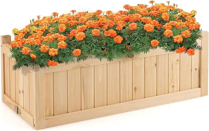 GRAFFY Raised Garden Bed, Folding Wood Planter Box w/Removable Bottom & Drainage, Elevated Planter for Flower Herb Vegetable Fruit, Plant Container for Grass Lawn Patio Backyard (27.5"D x 12"W x 10"H) by GreenHaven Gardens