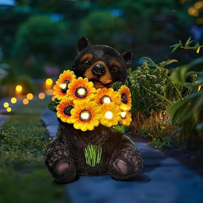 ILLUMINEW Solar Garden Lights Outdoor Statues Black Bear with Sunflowers, Sculpture Decor Mother Gifts for Women, Men or Daughter, Unique Garden Statues for Housewarming Gifts by GreenHaven Gardens
