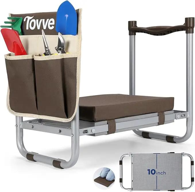 Foldable Garden Kneeler and Seat, Heavy Duty Garden Stool with 10" Wide Detachable Kneeling Pad, Portable Garden Bench Chair with Large Garden Tool Bag, Gardening Gifts for Women, Seniors, Mom by GreenHaven Gardens