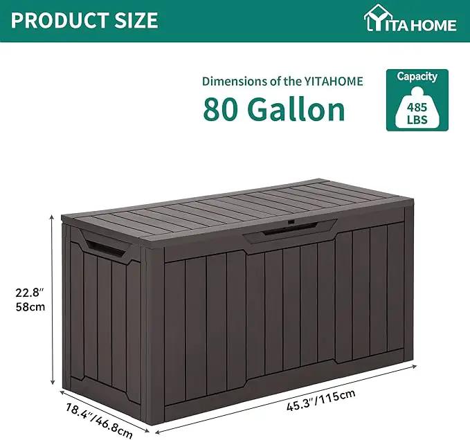 YITAHOME 80 Gallon Outdoor Storage Box, Large Water Resistant Resin Deck Box, Indoor Outdoor Lockable Storage Container for Patio, Garden, Cushions, Tools, Equipment (Dark Brown) by GreenHaven Gardens