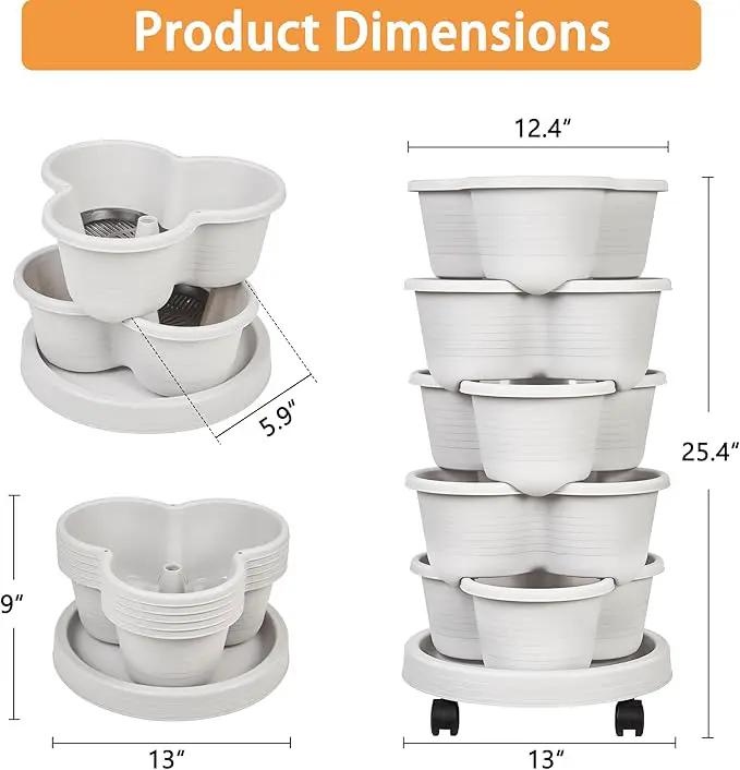 VECELO 5 Tier Vertical Garden Planter, Self Watering Stackable Planters with Wheels for Strawberries, Herbs, Flowers, Vegetables, Gray by GreenHaven Gardens