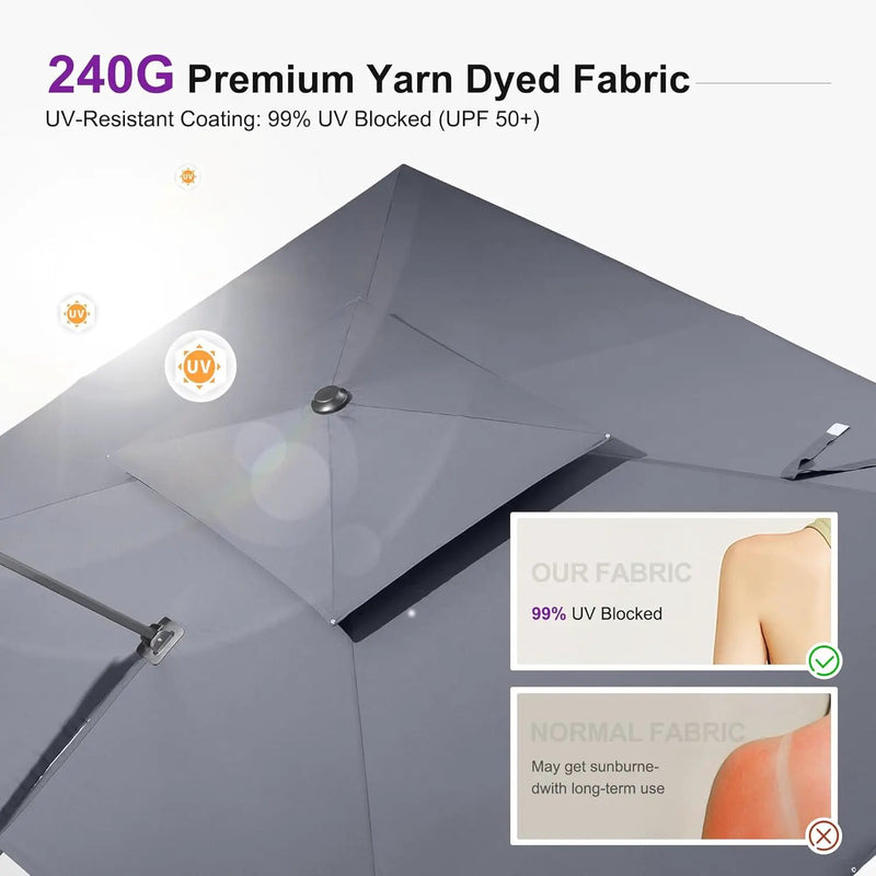 PURPLE LEAF 10FT Cantilever Outdoor Umbrellas Large Patio Umbrella Hanging Double Top Square Offset Umbrella with 360°Rotation Tilting Umbrella Outdoor Patio, Grey by GreenHaven Gardens