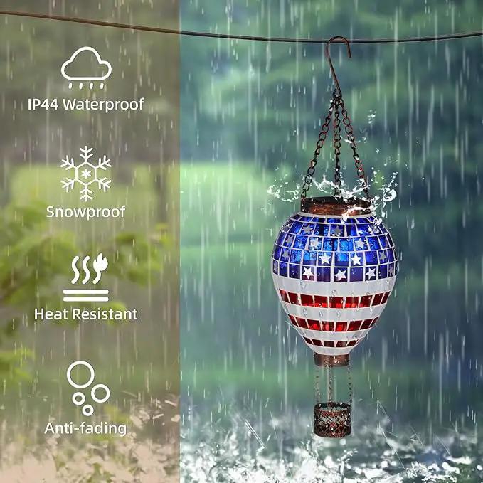 VOREEN American Flag Hot Air Balloon Solar Lantern, Mosaic Solar Outdoor Hanging Wind Light, IP44 Waterproof, Patio Festive Decor, Patriotic Theme, Easter Gifts for Mom Grandma by GreenHaven Gardens