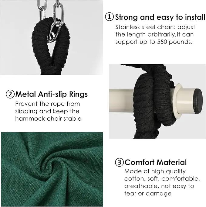 Y- STOP Hammock Chair Hanging Rope Swing, Max 500 Lbs, 2 Cushions Included, Large Macrame Hanging Chair with Pocket for Superior Comfort, with Hardware Kit, Green by GreenHaven Gardens