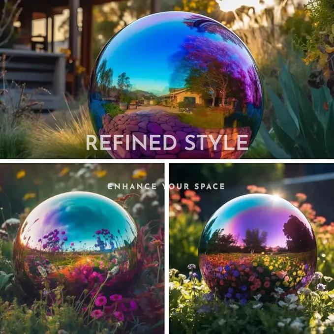 12 Inch Stainless Steel Gazing Globe,v2croft Hollow Ball Mirrored Surface Polished Shiny Sphere,Garden Stainless Steel Gazing Ball for Outdoor Lawn Pond Yard Ornament(rainbow) by GreenHaven Gardens