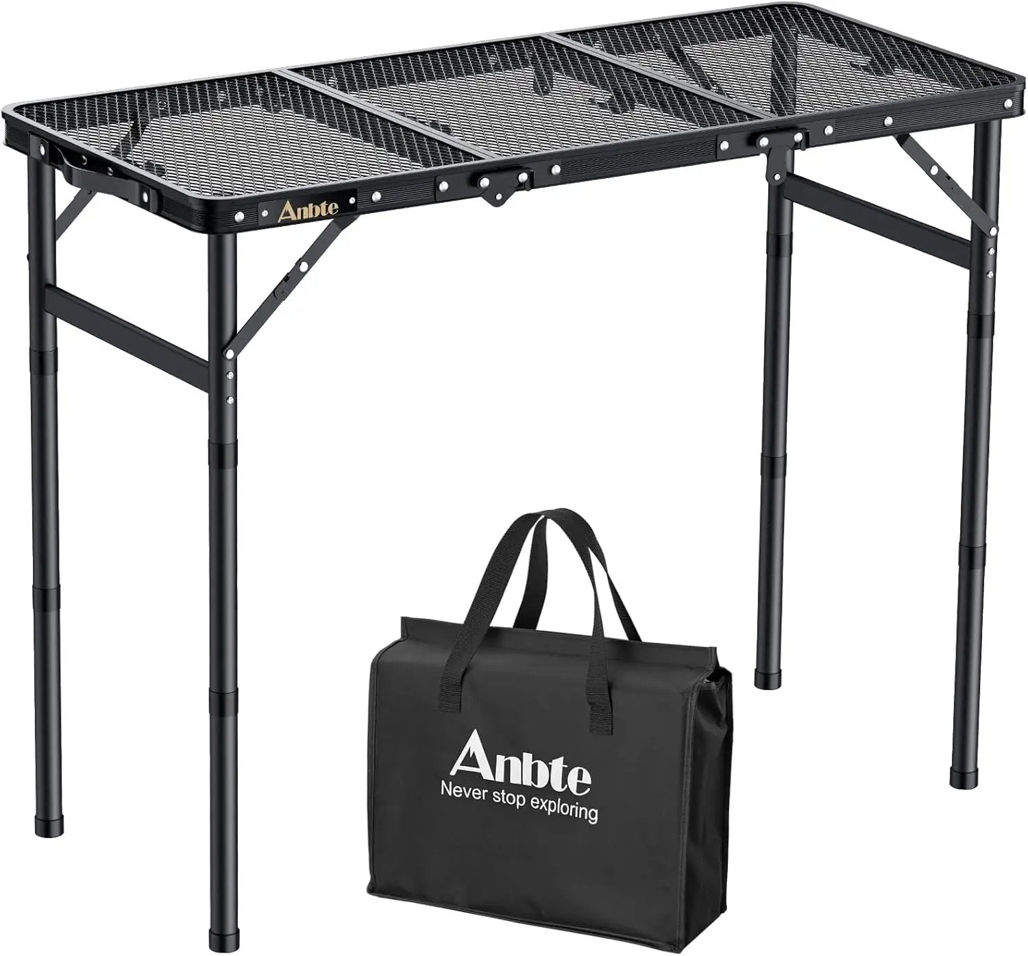 Folding Grill Table, Aluminum Camping Table Adjustable Height Max 27.5" Picnic Table Outdoor Table, Lightweight, Portable Handle for Travel Cooking BBQ Picnic, 35" x 16", Black by GreenHaven Gardens