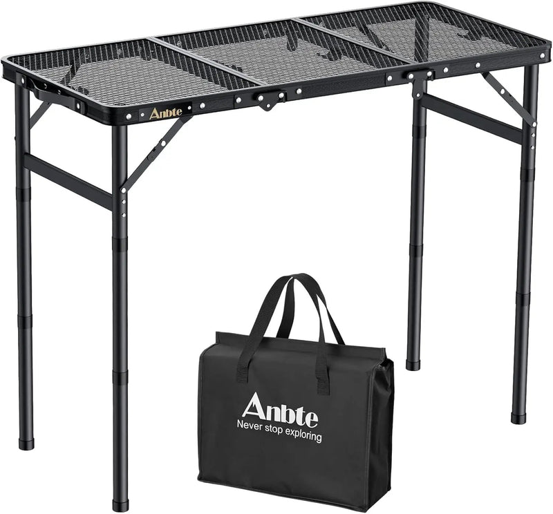 Folding Grill Table, Aluminum Camping Table Adjustable Height Max 27.5" Picnic Table Outdoor Table, Lightweight, Portable Handle for Travel Cooking BBQ Picnic, 35" x 16", Black by GreenHaven Gardens