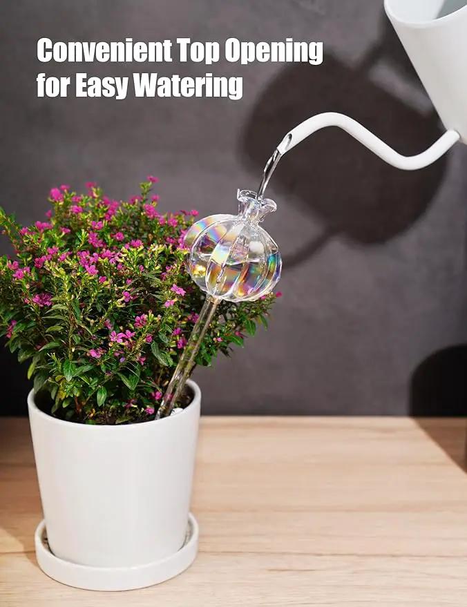 NiHome Plant Watering Globes 4-Pack, Iridescent Glass Cactus Self Watering Globe, Glass Waterer for Potted Plants - 4.7OZ/140 ML Capacity Automatic Mini Irrigation System, Adorable Gardening Gift by GreenHaven Gardens