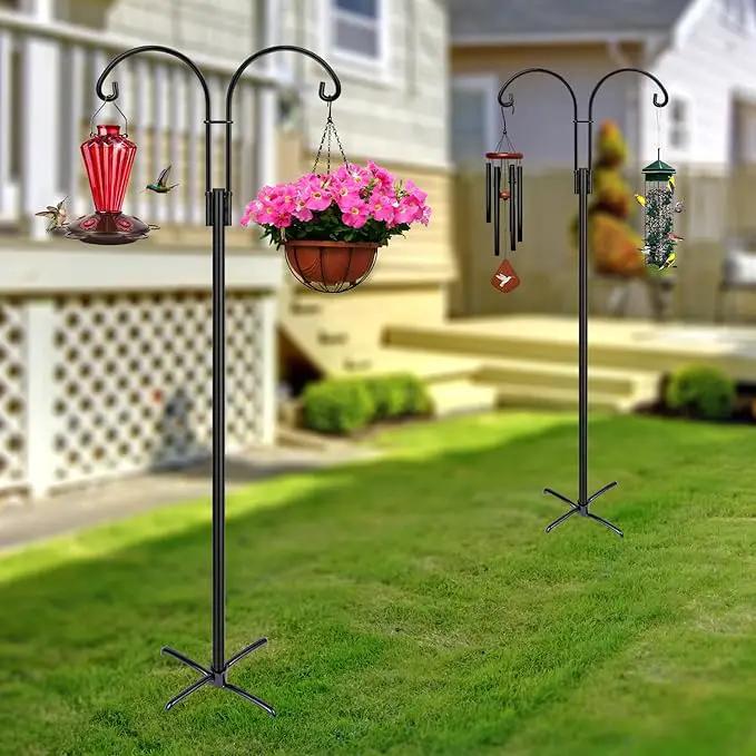 XDW-GIFTS Double Shepherds Hooks for Outdoor, 2-Pack Heavy Duty Garden Pole for Hanging Bird Feeder, Plant Baskets, Solar Light Lanterns, Garden Plant Hanger Stands with 5 Base Prongs by GreenHaven Gardens