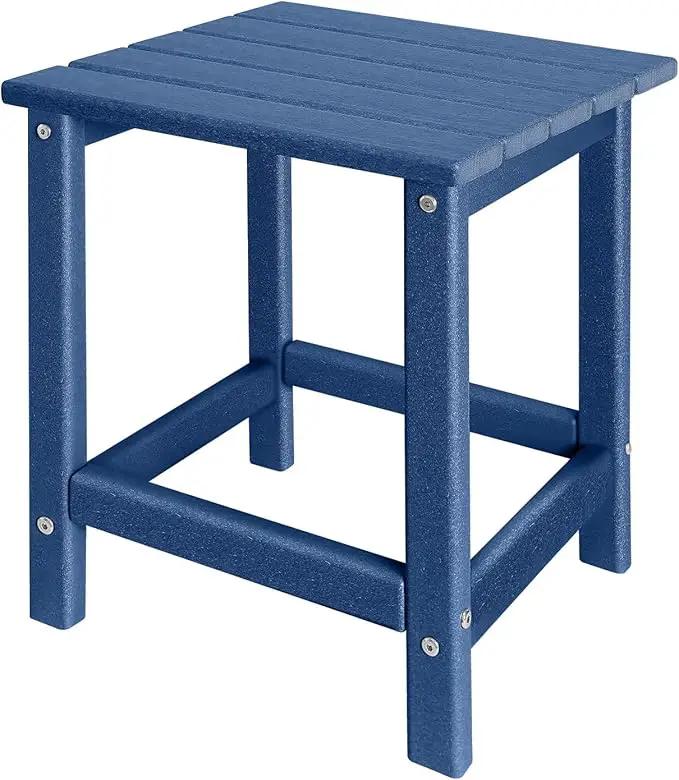 Adirondack Side Table Outdoor, HDPE Small Outdoor Table for Patio, Outside End Table, Blue, 13.98" x 13.19" x 16.73" by GreenHaven Gardens