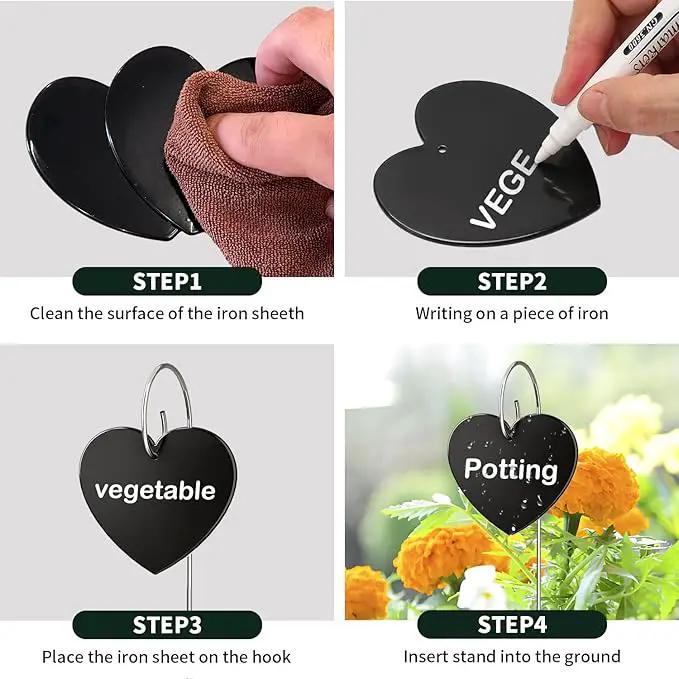 30-Pack Iron Metal Heart Shaped Garden Markers Weatherproof Metal Plant Labels Large Planting Seedling Stake Signs, for Seedlings Herbs Vegetable Greenhouse Gifts with White Marker Pen Labels by GreenHaven Gardens