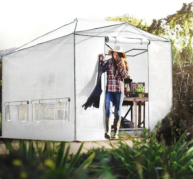 EAGLE PEAK 12x8 Portable Walk-in Greenhouse, Pop-up Indoor Outdoor Garden Green House, Zippered Doors and Windows, PE Cover, White by GreenHaven Gardens