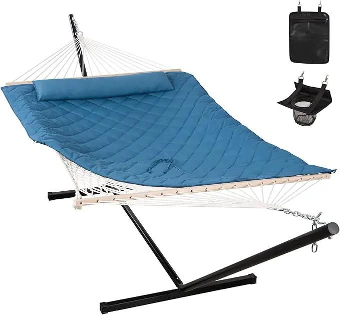 ANOW Double Hammock with Stand Included, Rope Hammock with Detachable Pillow and Pad for Outdoors Indoors, 450 LBS Weight Capacity, Blue by GreenHaven Gardens