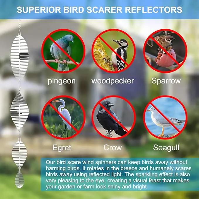 3 * 3 Stainless Steel Bird Scarer Discs Set, 3D Reflective Helix Wind Spinners Bird Reflector & Sparkly Metal Outdoor Garden Décor Sculpture Ornaments, Deterrent to Scare Pigeon Away Yard Patio Farm by GreenHaven Gardens