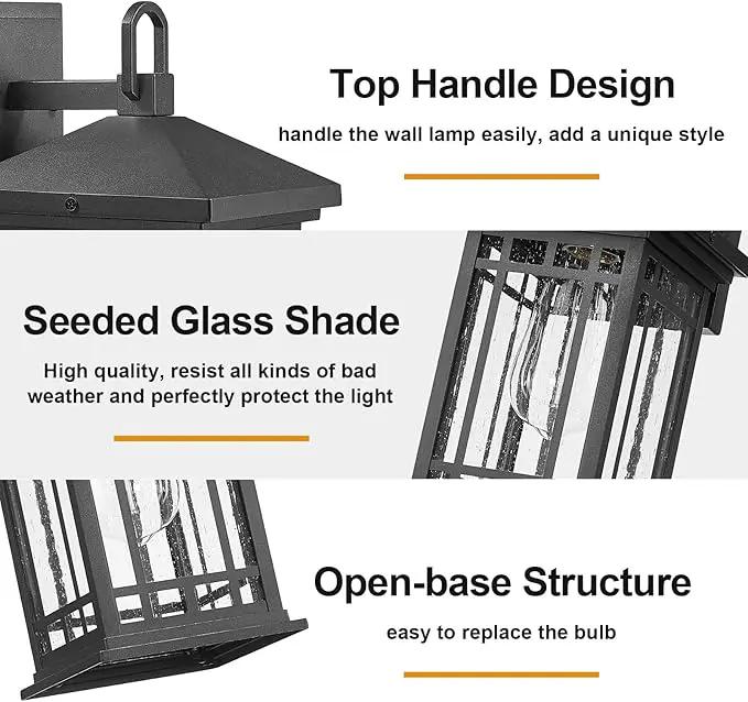 Outdoor Porch Lights Wall Mount, 2 Pack 12.4 Inch Outdoor Wall Lantern With E26 Sockets & Seeded Glass, Classic Exterior Lighting Fixtures, Waterproof Black Porch Light Fixtures For House, Garage by GreenHaven Gardens
