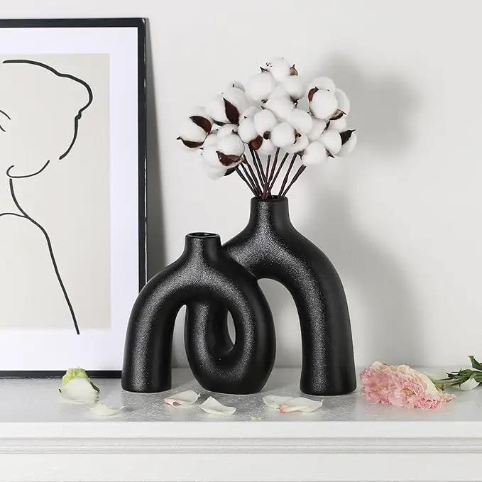 CEMABT Modern Nordic Boho Vase Set - Elegant Black Matte Ceramic Home Decor for Living Room, Bookshelf, Mantel, Entryway Table & Console Décor | Shelf Decorations Gift by GreenHaven Gardens