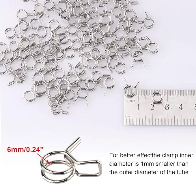 1/4" Irrigation Hose Clamps, 100 Double Line Hose Pipe Spring Clamps, Drip Irrigation Kit Connector Leak Solution by GreenHaven Gardens