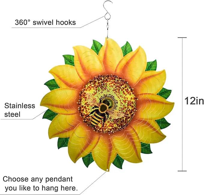 Sunflower Wind Spinner Metal Garden Decor Outdoor 3D Stainless Steel Sculptures Kinetic Hanging Whirligigs Yard Art Decorations Backyard Indoor Patio Lawn Ornaments Clearance Sun Catcher Windmill by GreenHaven Gardens