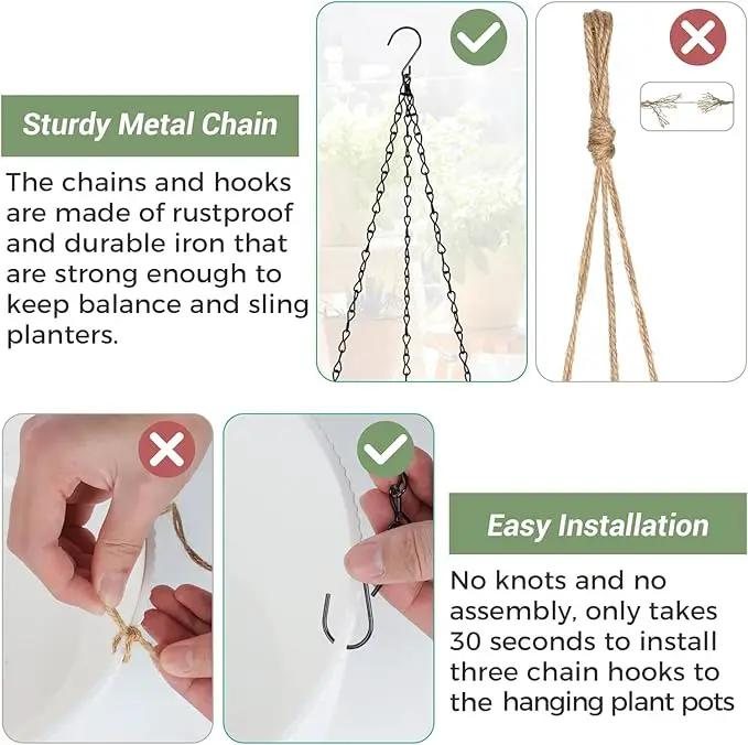 T4U 10 Inch Hanging Planters for Indoor Outdoor Plants, Hanging Plant Pot Pack of 2, Self Watering Hanging Pots with Drainage Hole & Plug & Chain with 3 Hooks for Garden Home Decor, Grey by GreenHaven Gardens