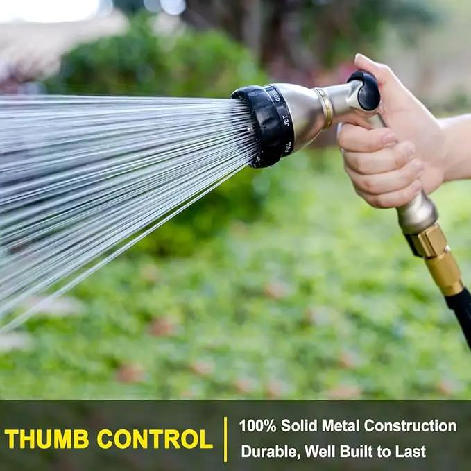 FANHAO Professional Garden Hose Nozzle Heavy Duty, 100% Metal Thumb Control Water Hose Sprayer with 8 Spray Patterns, High Pressure Water Nozzle for Watering Plant & Lawn, Washing Car & Pet by GreenHaven Gardens