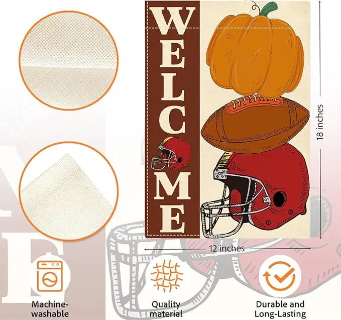 Fall Welcome Garden Flag Autumn Pumpkin Football Garden Flag 12x18 inch Double Sided Fall Thanksgiving Flags for Yard Outdoor Front Door (Flay 1803) by GreenHaven Gardens