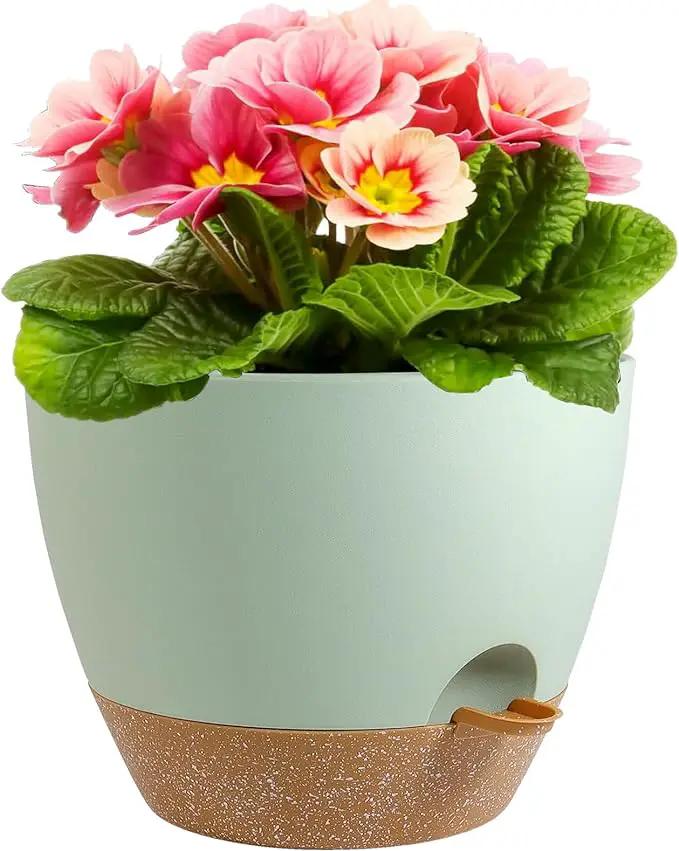 12 inch Large Self Watering Pots, Plant Pots with Mesh Drainage Holes for Indoor Outdoor Plants, Plastic Planters with Deep Reservoir for Garden House Flower Plants, Green with Brown by GreenHaven Gardens