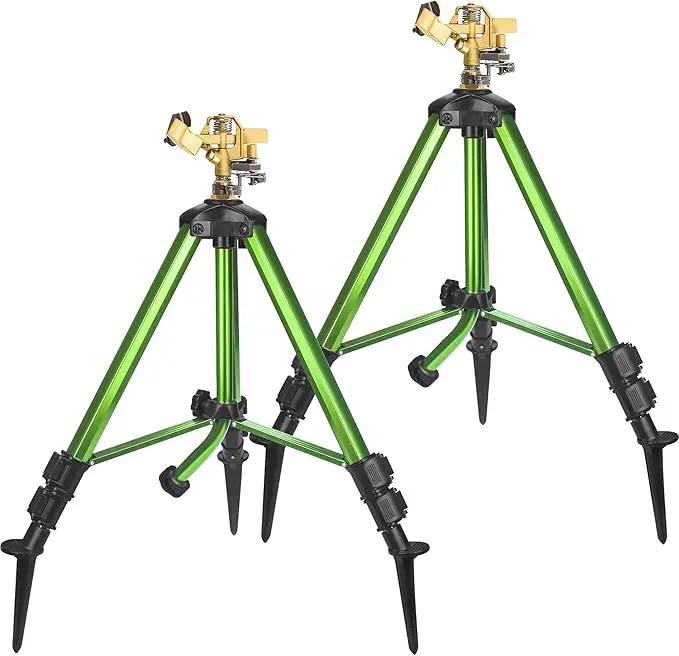 Triumpeek 2 Pack Impact Sprinkler on Tripod Base with Stakes, 360 Degree Large Area Coverage Irrigator with Extension Legs, Adjustable Brass Sprinkler Head Nozzle and 3/4" NH Inlet Hose Connection by GreenHaven Gardens