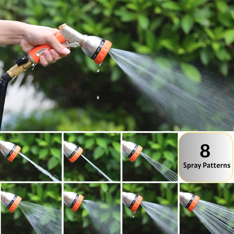 HOSUN Garden Hose Nozzle Sprayer Heavy Duty, 100% Metal Water Hose Nozzle with 8 Spray Patterns, High Pressure Hose Spray Nozzle with Non-Slip Grip for Watering Plant & Lawn, Washing Car & Pet, Orange by GreenHaven Gardens