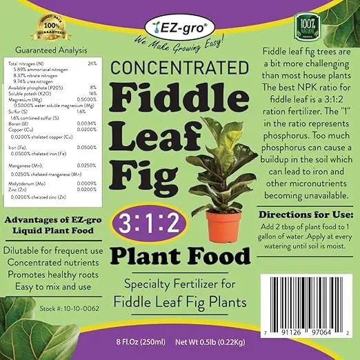 EZ-GRO Liquid Fiddle Leaf Fig Plant Food - 8 oz Bottle | 3 1 2 NPK Fertilizer for Indoor Plants | Concentrated Nutrients Liquid Indoor Plant Food for Healthy Growth by GreenHaven Gardens