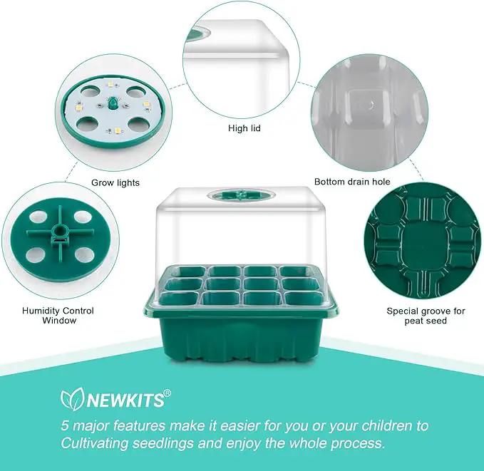 Seed Starter Tray with Grow Light, Seed Starter Kit, Plant Germination Starting Trays with Humidity Dome and Base for Greenhouse Grow Wheatgrass Hydroponic(12 Cells per Tray)(with Grow Lights) by GreenHaven Gardens