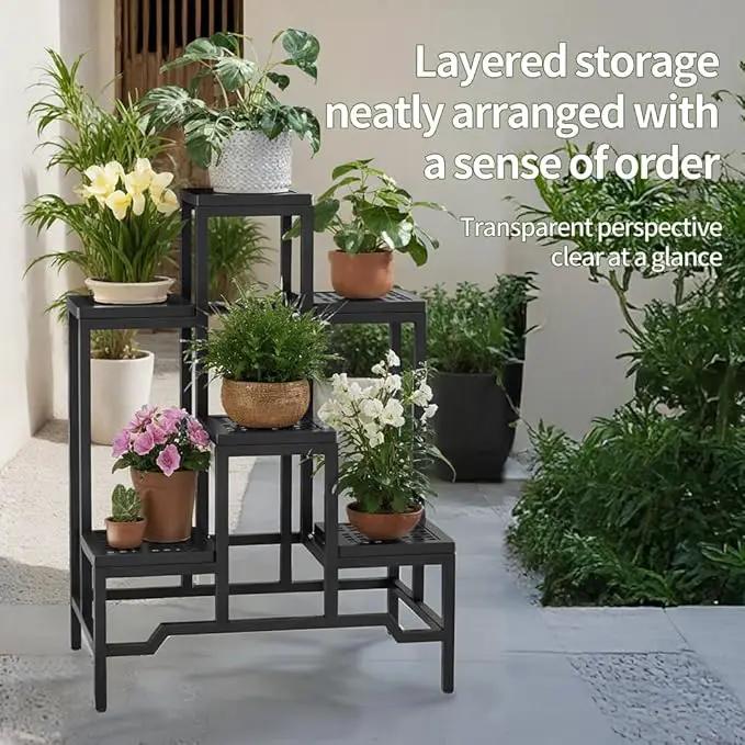 Plant Stand - Aluminum Indoor/Outdoor Flower Rack, Waterproof & Rust-Proof, Stable Support for Pots, Perfect for Living Room, Balcony, Garden, and Office (Black, 6 Tier) by GreenHaven Gardens