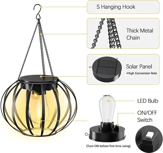 Solar Lanterns Outdoor Waterproof - 2 Pack Solar Outdoor Lanterns, 15"" Solar Lights Outdoor Hanging, Lanterns Decorative Outdoor Pumpkin Shape, Black, Wq-OSL-001 by GreenHaven Gardens