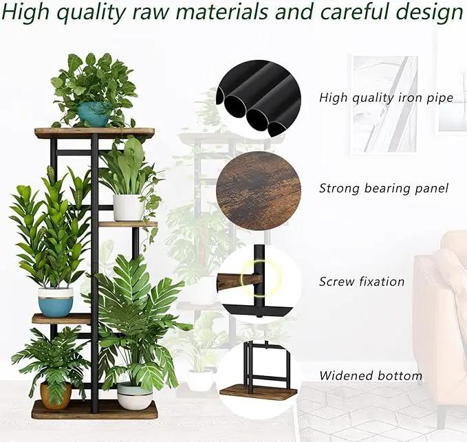 LINZINAR Plant Stand 4 Tier 5 Potted Indoor Plant Shelf Multiple Stands for Garden Corner Balcony Living Room (4 Tier 5 Potted, Black) by GreenHaven Gardens