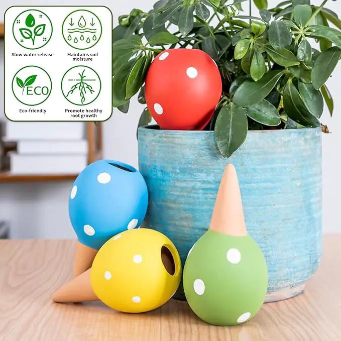 Terracotta Self Watering Spikes, 4 Pack Watering Globes for Indoor Outdoor Plants, Slow Release Plant Self Watering Planter Insert Devices for Travel, Vacation, Garden Care, Cute Small Ball Shape by GreenHaven Gardens