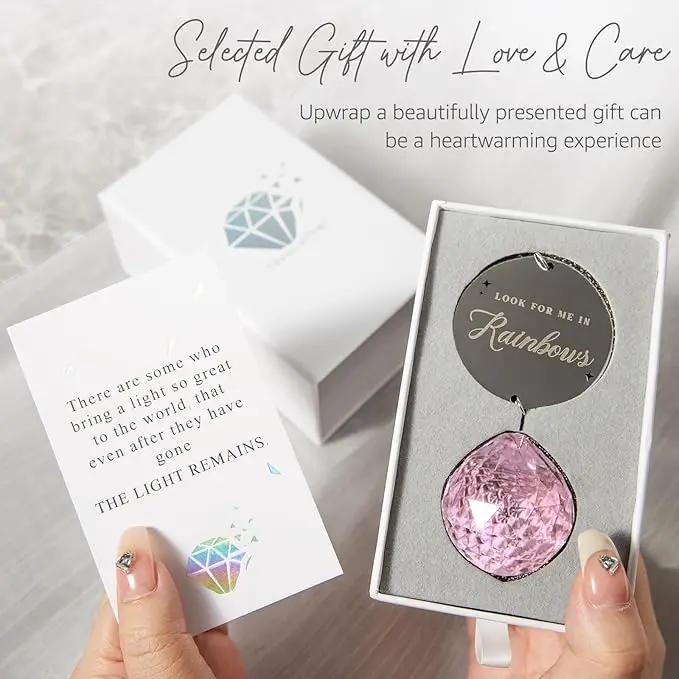 Memorial Gifts for Loss of Loved One, Unique Sympathy Idea, Pink Crystal Ball Grief Suncatcher, Rainbow Bereavement Box for Mom Dad Husband Son Daughter by GreenHaven Gardens