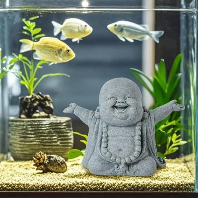 OwMell Japanese Jizo Monk Statue Praying, Buddha Jizo Statue Figurine Memorial Statue Aquarium Decoration for Garden Outdoor Ornament 2.6" - Laughing Buddha by GreenHaven Gardens