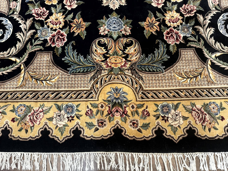 Aubusson Rug 9x12, Black and Beige, Floral, Elegant Handmade French European Design Carpet by Jewel Rugs