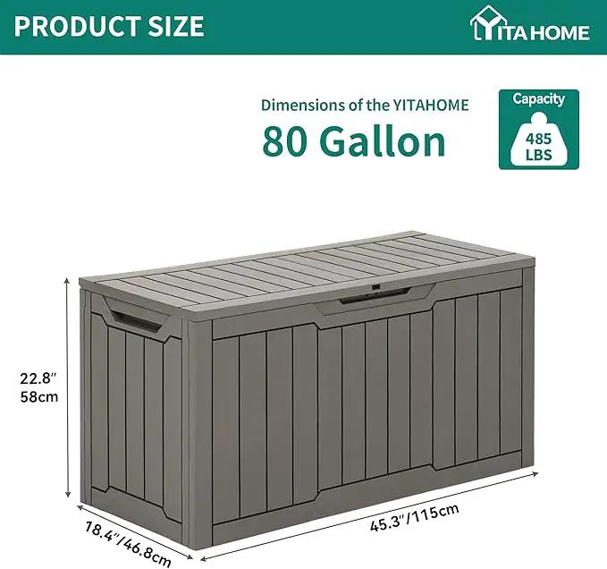 YITAHOME 80 Gallon Outdoor Storage Box, Large Water Resistant Resin Deck Box, Indoor Outdoor Lockable Storage Container for Patio, Garden, Cushions, Tools, Equipment (Taupe) by GreenHaven Gardens