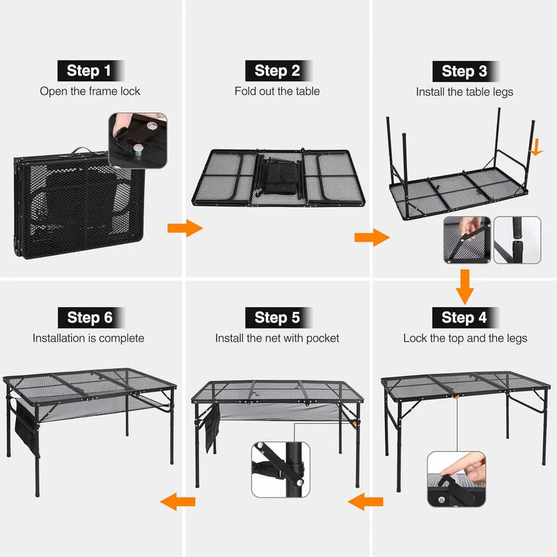 REDCAMP 48x24 Long Folding Grill Table for Outside, Lightweight Portable Double Layer Metal Aluminum Outdoor Grill Table with Adjustable Height Legs, Great for Camping Picnic Cooking BBQ, Black 4ft by GreenHaven Gardens