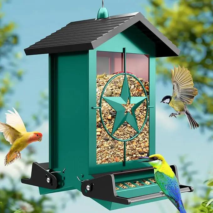 Squirrel Proof Bird Feeder for Outdoors Hanging, Metal Wild Bird Seed Feeder with Bilateral Weight-Activated Perches, 5LB Large Capacity Wild Bird Feeders for Outside Finch, Cardinal, Blue Jay by GreenHaven Gardens