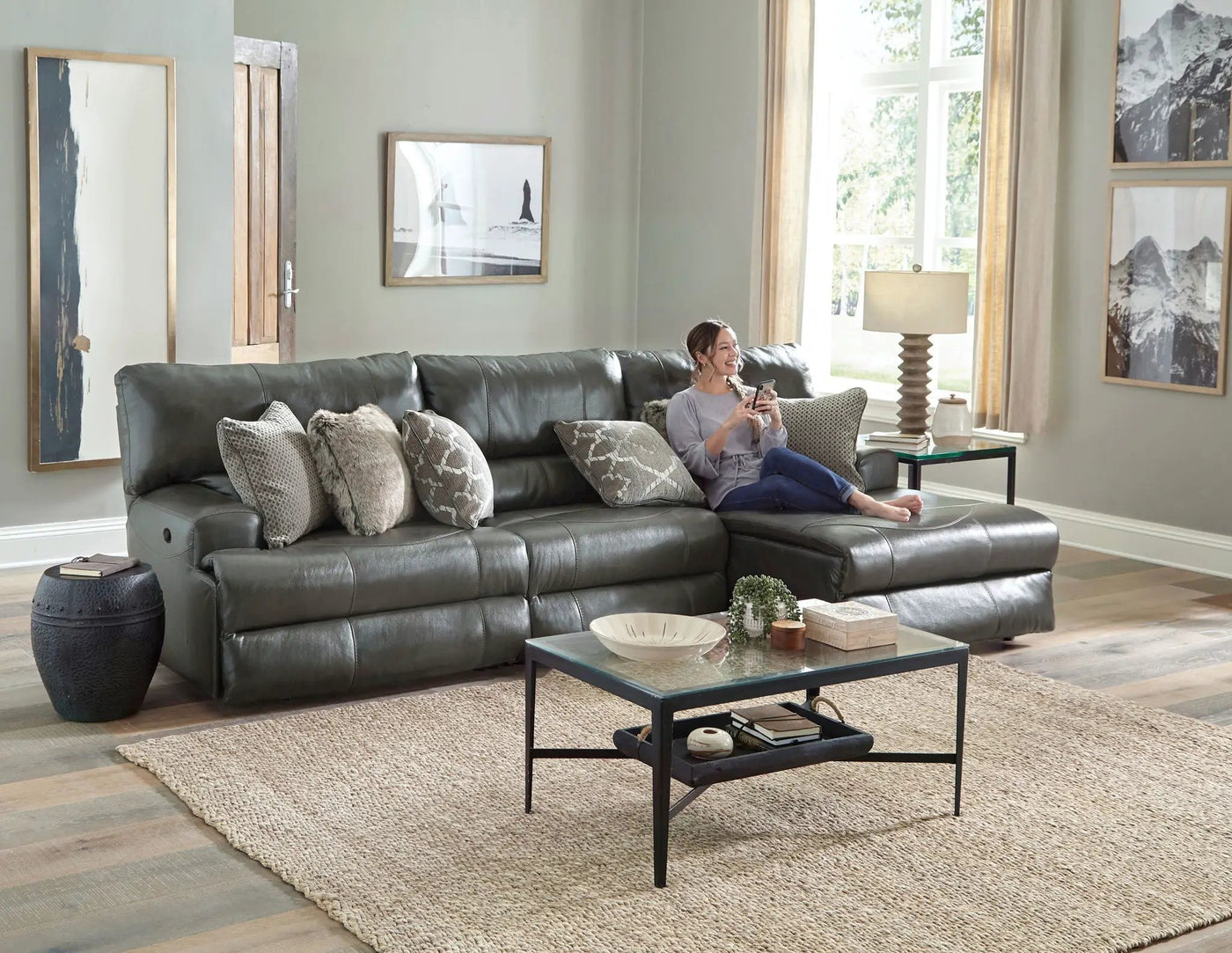 Como - 3 Piece Italian Leather Match Reclining Sectional by Unique Piece Furniture
