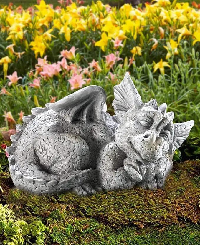 Sleeping Dragon Garden Outdoor Statue Adorable Mythical Creature Baby Sleeping Dragon by GreenHaven Gardens