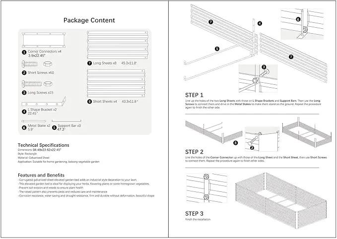 8x4x2FT Metal Raised Garden Bed Kit, Galvanized Outdoor Garden Bed Planter Box for Vegetables, Flowers, Herbs, Succulents and More, Black by GreenHaven Gardens