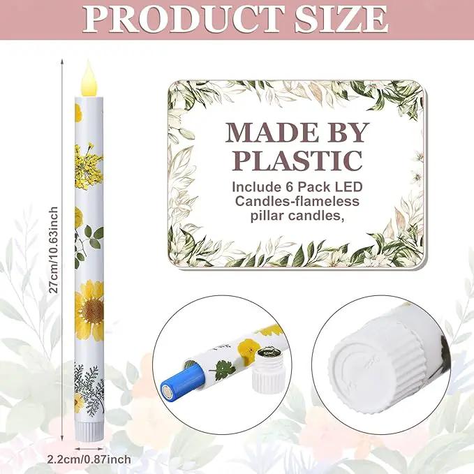 Nuanchu 6 Pcs Floral Taper Candles 10.6 Inch Pastel Flameless Candle Battery Operated Dried Flower Candlestick LED Pressed Floral Candlestick for Summer Home Wedding Dining Garden Party Decoration by GreenHaven Gardens