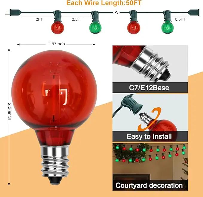 GOOTHY 50Ft Outdoor Red/Green Christmas Lights, G40 Globe Patio String Lights with 25 Ceramic Colorful Bulbs(2 Spare), Outside Christmas Lights for Holiday Party Backyard Christmas by GreenHaven Gardens