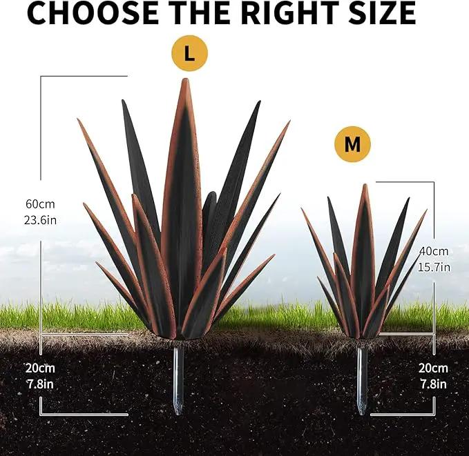 Large Tequila Rustic Sculpture, Rustic Metal Agave Plants for Outdoor Patio Yard, Home Decor Hand Painted Metal Agave Garden Yard Statue, Outdoor Lawn Ornaments Yard Stakes (Black -L) by GreenHaven Gardens