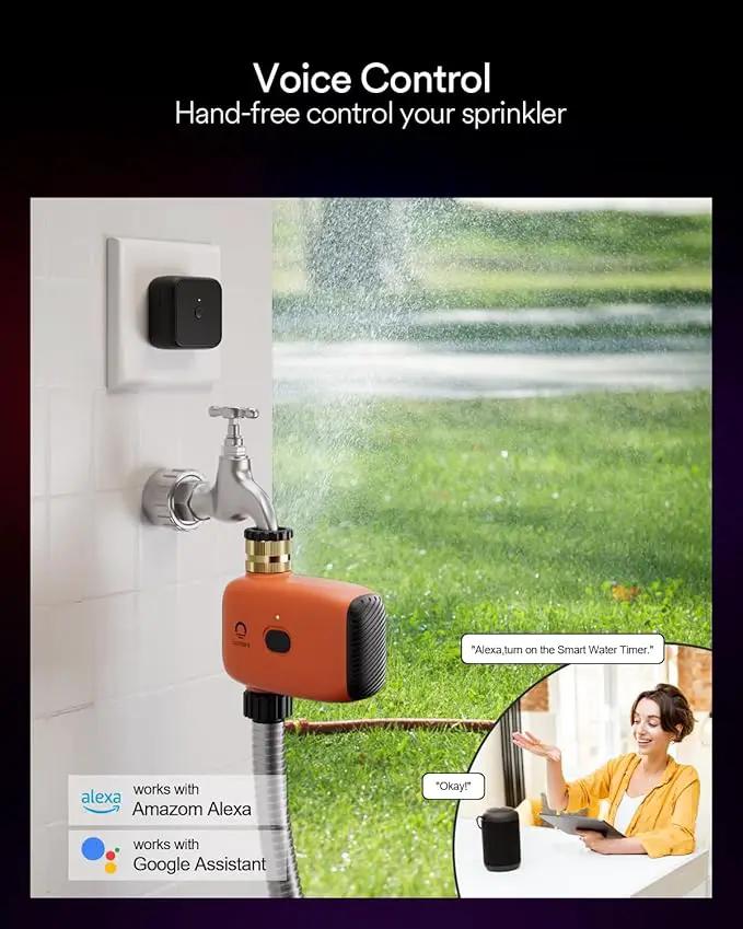 Lumary Smart Sprinkler Timer, WiFi Water Timer for Garden Hose, Brass Inlet Water Hose Timer, Manual/Automatic Irrigation Timer, App/Voice Control Work with Alexa (Gateway Included), Orange, L-WT1A1 by GreenHaven Gardens