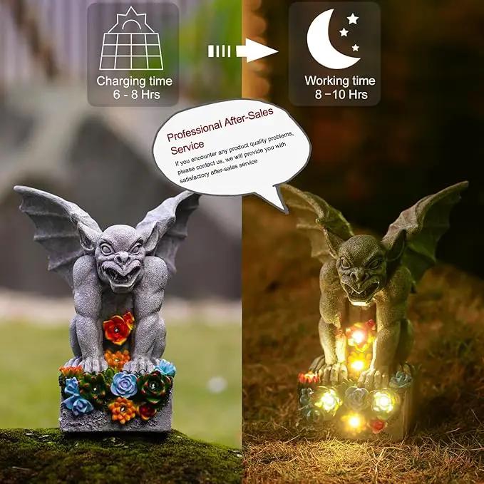 Solar Gothic Gargoyle Garden Statues: Outdoor Sculptures with Succulent Lights Decor for Patio Lawn Yard Art - Gifts for Mom Grandma by GreenHaven Gardens