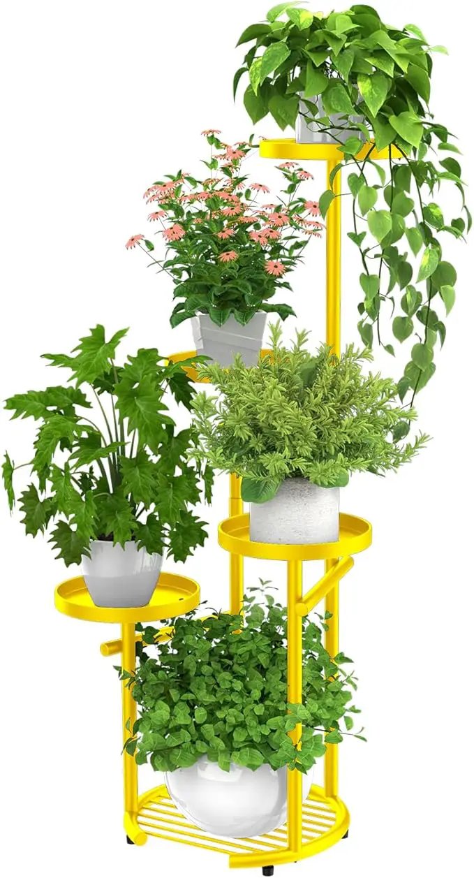 TOSKING 5 Tier Metal Plant Stand Indoor， Plant Shelf, Corner Shelf Flower Pot Stand for Outdoor Plant Stand for Living Room Balcony Garden Patio Bedroom (5Tier-37''-yellow) by GreenHaven Gardens